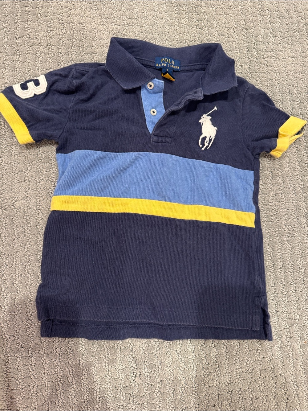Polo by Ralph Lauren Navy, Light Blue & Yellow Striped Boys Polo